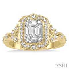 ASHI Emerald Shape Halo Fusion Diamond Engagement Ring 118B3PPFRYW