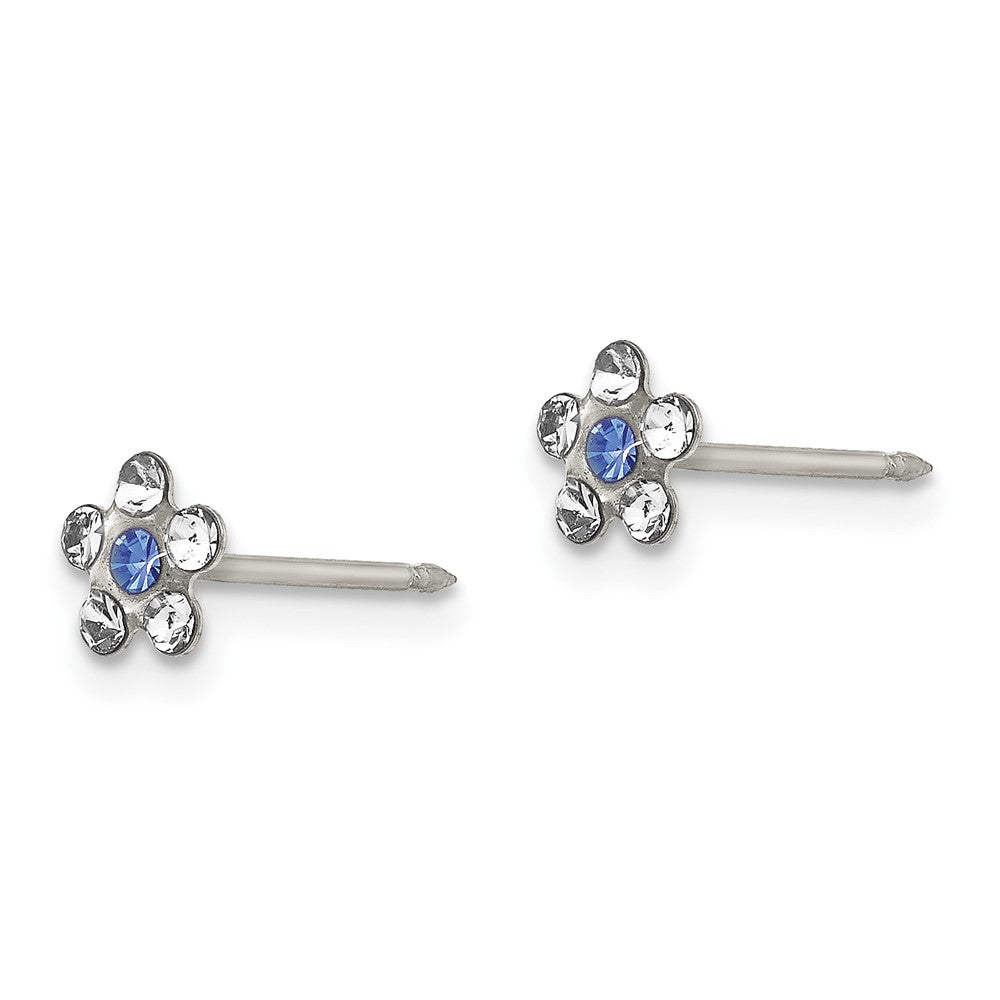 119E Inverness Stainless Steel Clear & Blue Crystal Post Flower Earrings