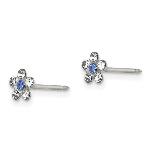 119E Inverness Stainless Steel Clear & Blue Crystal Post Flower Earrings