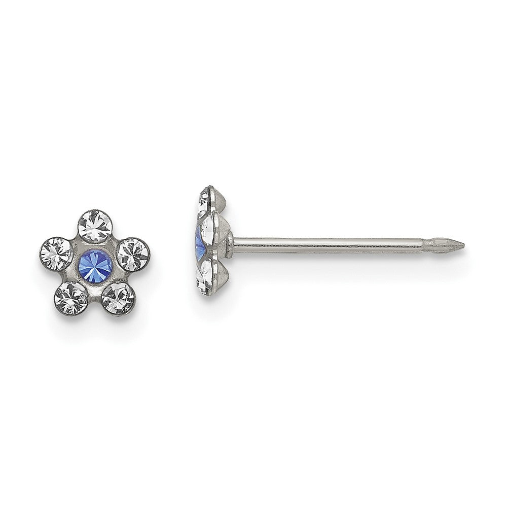 119E Inverness Stainless Steel Clear & Blue Crystal Post Flower Earrings