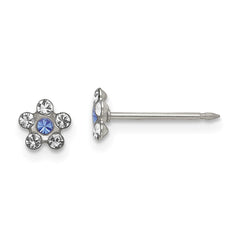 119E Inverness Stainless Steel Clear & Blue Crystal Post Flower Earrings