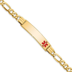 Quality Gold 14K Medical Red Enamel Flat Figaro Link ID Bracelet XM580FR