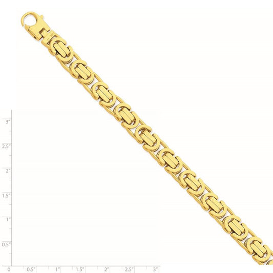 Quality Gold 14K 8.5 inch 10.1mm Hand Polished Byzantine Link with Lobster Clasp Bracelet LK415