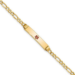 Quality Gold 14K Semi-solid Medical Polished Red Enamel Figaro ID Bracelet XM556CR