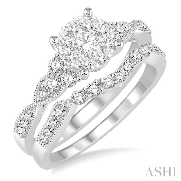ASHI Round Shape Lovebright Diamond Wedding Set 121D2PPFVWG-WS