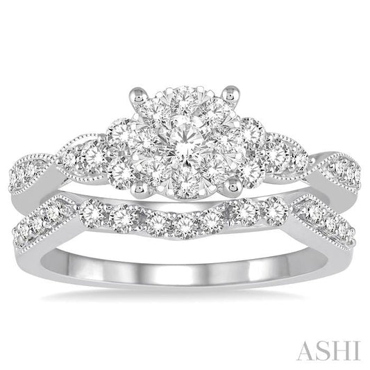 ASHI Round Shape Lovebright Diamond Wedding Set 121D2PPFVWG-WS