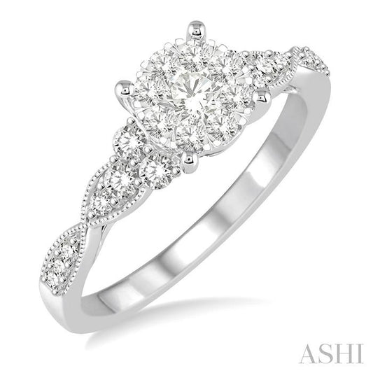 ASHI Round Shape Lovebright Diamond Engagement Ring 121D3PPFGWG-LE