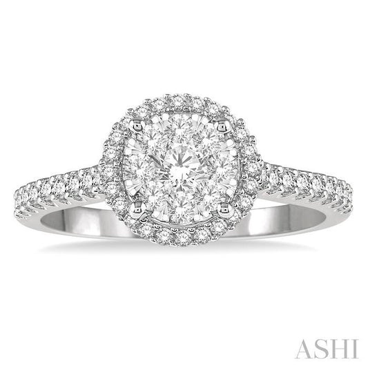 ASHI Round Shape Halo Lovebright Essential Diamond Engagement Ring 124F3PPFGWY