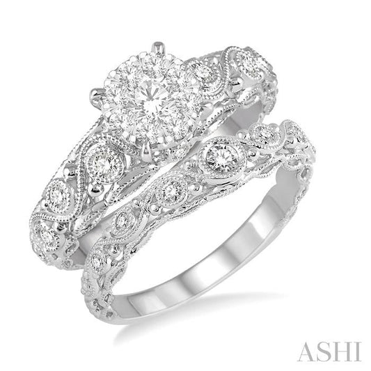 ASHI Round Shape Lovebright Diamond Wedding Set 125E3PPFVWG-WS