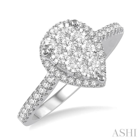 ASHI Pear Shape Halo Lovebright Essential Diamond Engagement Ring 126F3PPFGWP