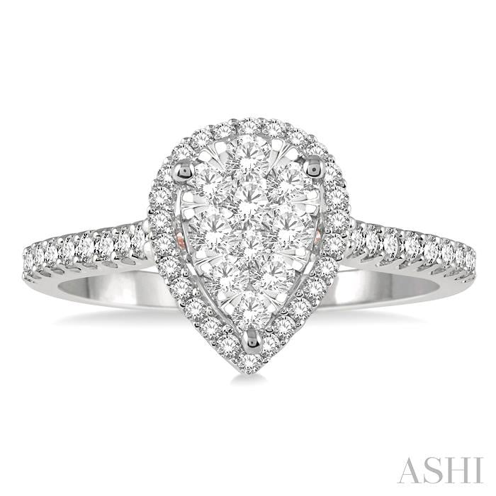 ASHI Pear Shape Halo Lovebright Essential Diamond Engagement Ring 126F3PPFGWP