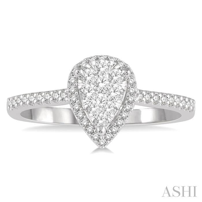 ASHI Pear Shape Halo Lovebright Essential Diamond Engagement Ring 126F5PPFVWP