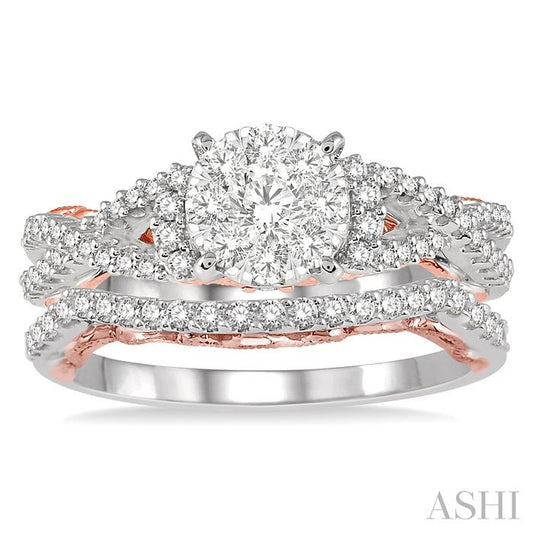 ASHI Round Shape Lovebright Diamond Wedding Set 129E2PPFVWP-WS