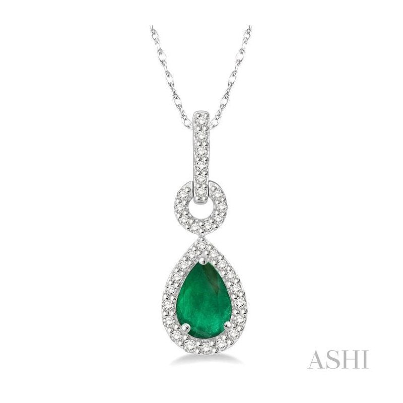 ASHI Pear Shape Gemstone & Halo Diamond Pendant 57288PPTSPDEMWG