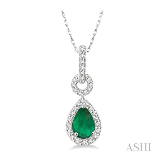 ASHI Pear Shape Gemstone & Halo Diamond Pendant 57288PPTSPDEMWG