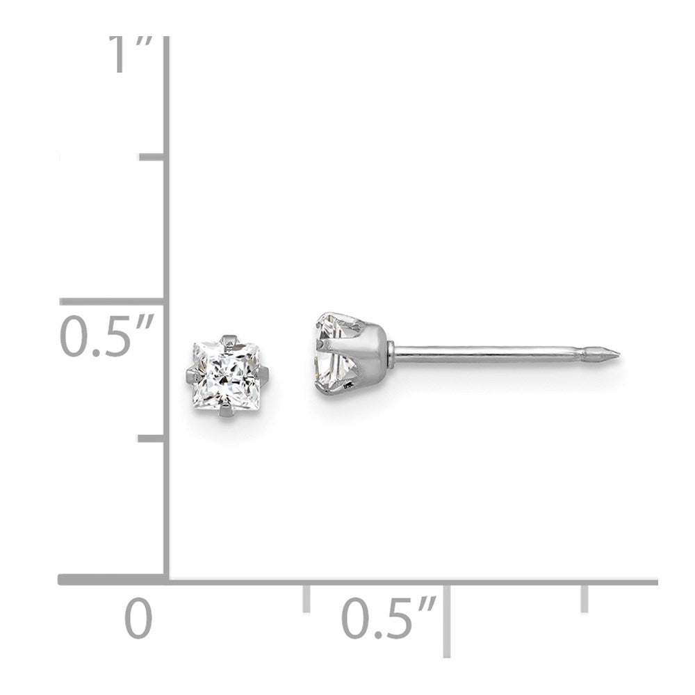 130E Inverness 14k White Gold 3mm Square CZ Post Earrings