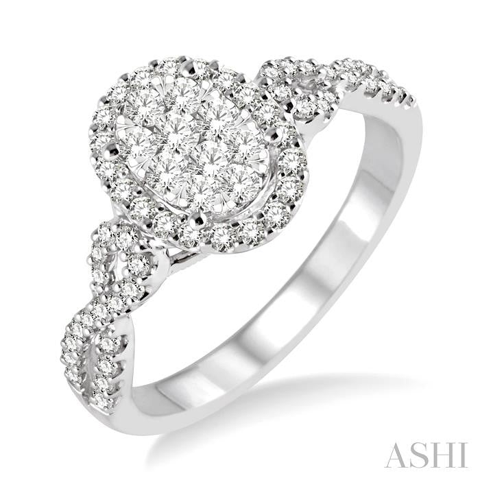ASHI Oval Shape Halo Lovebright Diamond Engagement Ring 13123PPFGWG