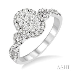 ASHI Oval Shape Halo Lovebright Diamond Engagement Ring 13123PPFGWG