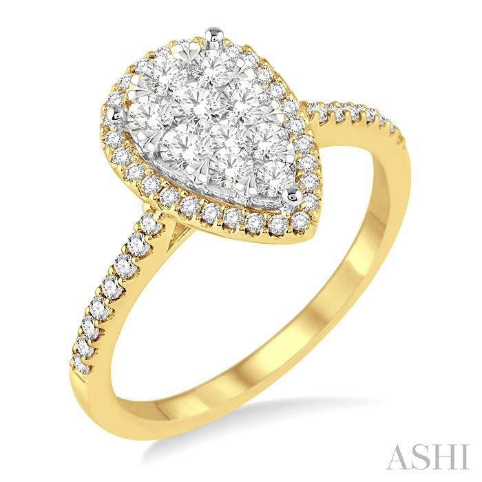 ASHI Pear Shape Halo Lovebright Essential Diamond Engagement Ring 13252PPFVYW