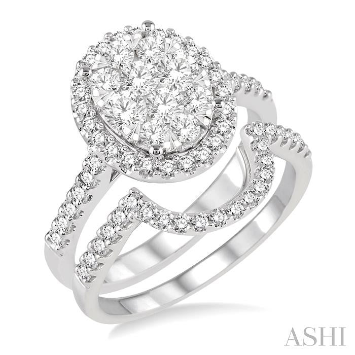 ASHI Oval Shape Halo Lovebright Diamond Wedding Set 13270PPFVWG-WS-1.25