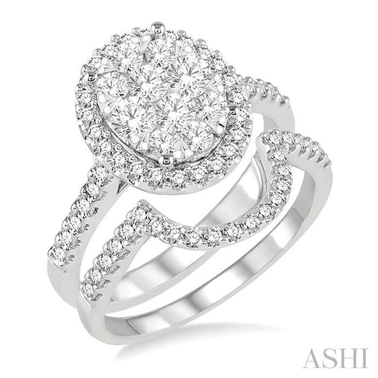 ASHI Oval Shape Halo Lovebright Diamond Wedding Set 13270PPFVWG-WS-1.25