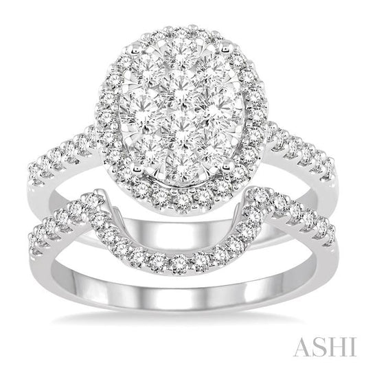 ASHI Oval Shape Halo Lovebright Diamond Wedding Set 13270PPFVWG-WS-1.25