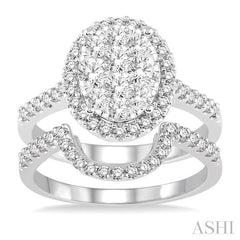 ASHI Oval Shape Halo Lovebright Diamond Wedding Set 13270PPFVWG-WS-1.25