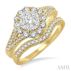ASHI Round Shape Halo Lovebright Diamond Wedding Set 13402PPFVYW-WS