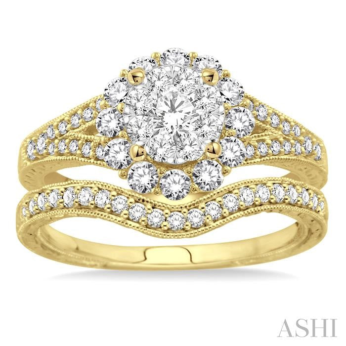 ASHI Round Shape Halo Lovebright Diamond Wedding Set 13402PPFVYW-WS
