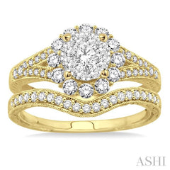 ASHI Round Shape Halo Lovebright Diamond Wedding Set 13402PPFVYW-WS