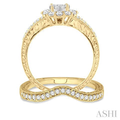 ASHI Round Shape Halo Lovebright Diamond Wedding Set 13402PPFVYW-WS