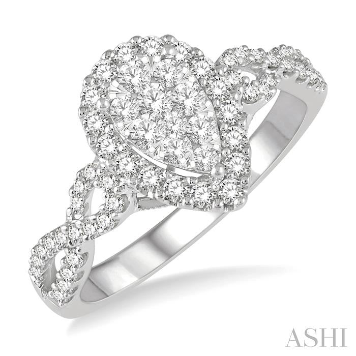 ASHI Pear Shape Halo Lovebright Diamond Engagement Ring 13522PPFGWG