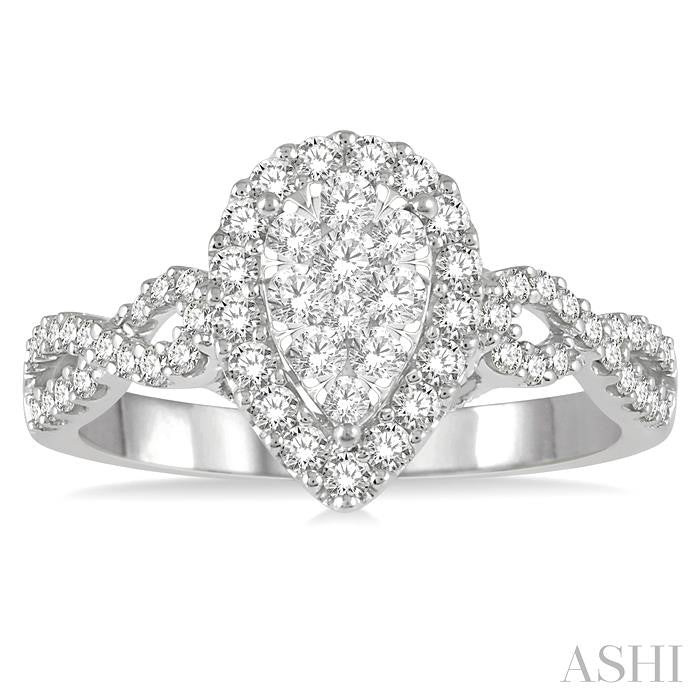 ASHI Pear Shape Halo Lovebright Diamond Engagement Ring 13522PPFGWG
