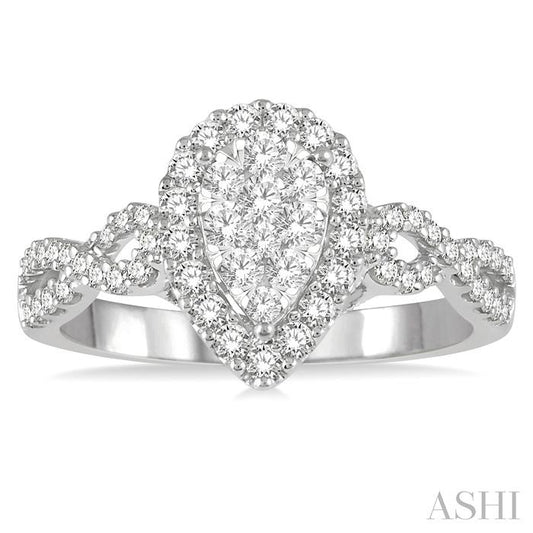 ASHI Pear Shape Halo Lovebright Diamond Engagement Ring 13522PPFGWG