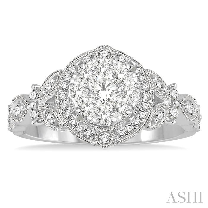 ASHI Round Shape Halo Lovebright Diamond Engagement Ring 140A3PPFGWG