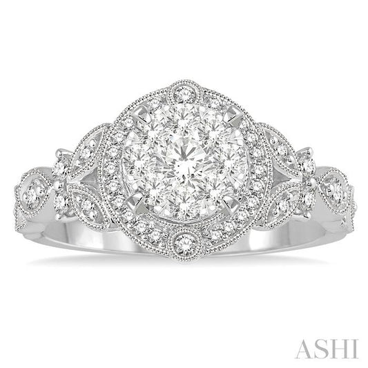 ASHI Round Shape Halo Lovebright Diamond Engagement Ring 140A3PPFGWG