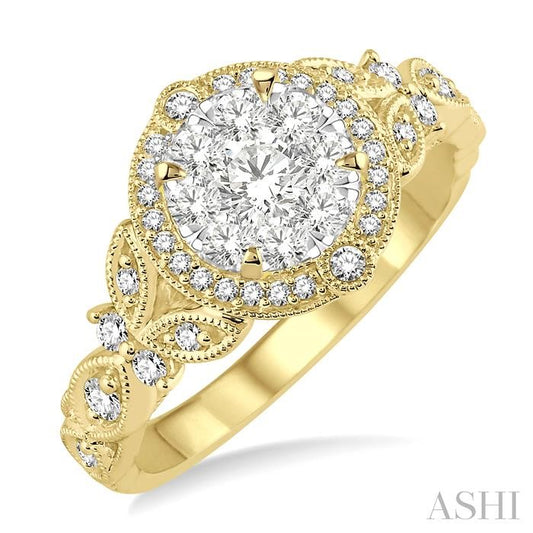 ASHI Round Shape Halo Lovebright Diamond Engagement Ring 140A3PPFGYW
