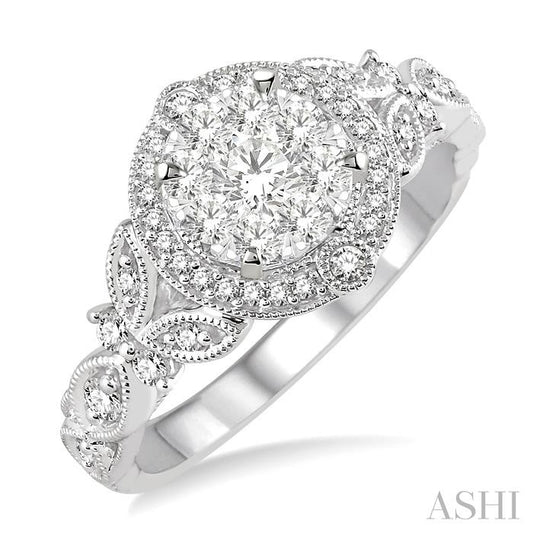 ASHI Round Shape Halo Lovebright Diamond Engagement Ring 140A3PPFVWG