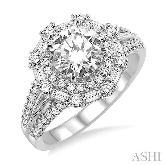ASHI Round Shape Semi-Mount Halo Diamond Engagement Ring 14122PPFRWG-SM