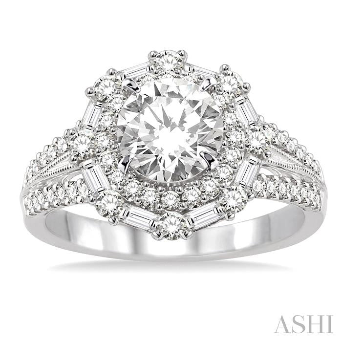 ASHI Round Shape Semi-Mount Halo Diamond Engagement Ring 14122PPFRWG-SM