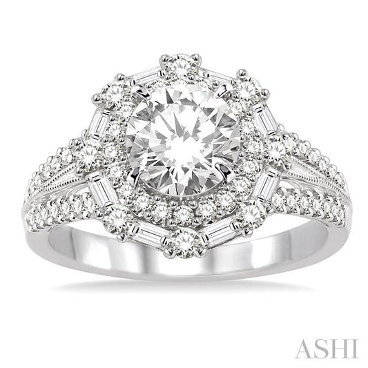 ASHI Round Shape Semi-Mount Halo Diamond Engagement Ring 14122PPFRWG-SM