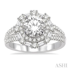 ASHI Round Shape Semi-Mount Halo Diamond Engagement Ring 14122PPFRWG-SM