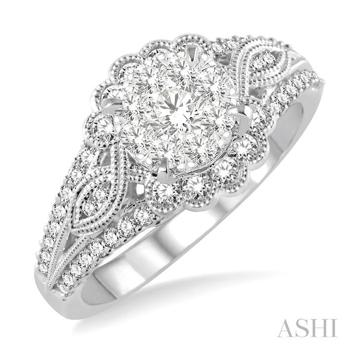ASHI Round Shape Lovebright Diamond Engagement Ring 142A2PPFGWG