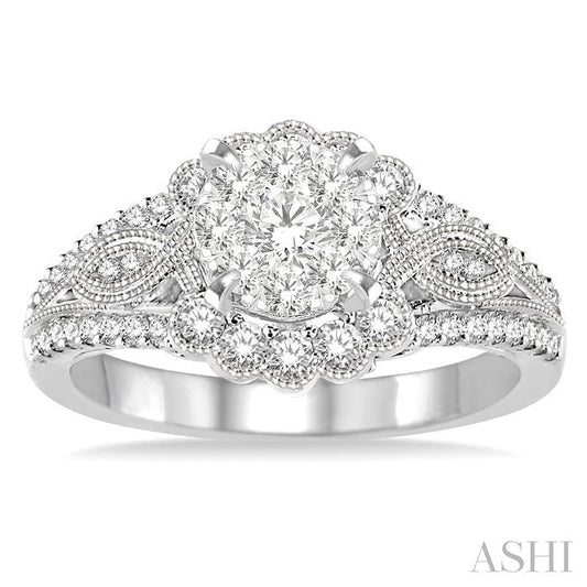 ASHI Round Shape Lovebright Diamond Engagement Ring 142A2PPFGWG