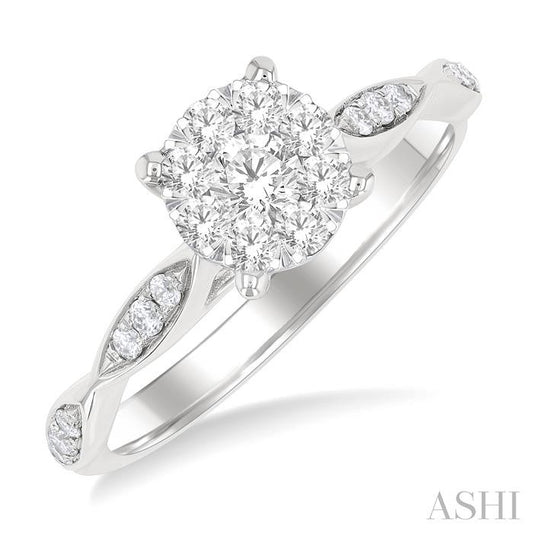 ASHI Round Shape Lovebright Diamond Engagement Ring 142G3PPFGWG
