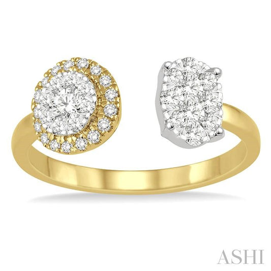 ASHI 2 Stone Halo Lovebright Diamond Fashion Open Ring 143C3PPFVYW