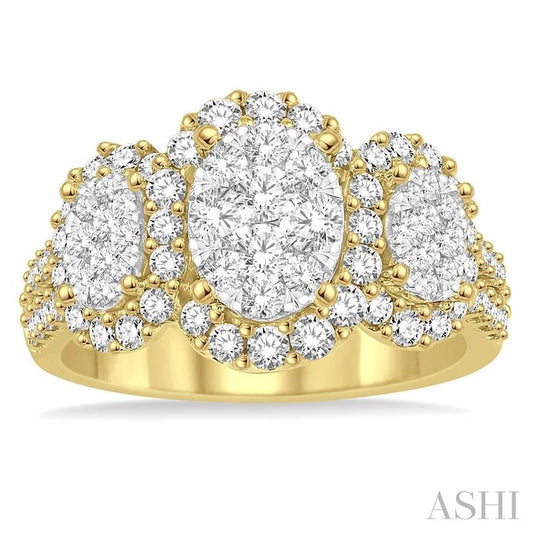 ASHI Oval Shape Past Present & Future Halo Lovebright Diamond Engagement Ring 144B0PPFVYW-1.35