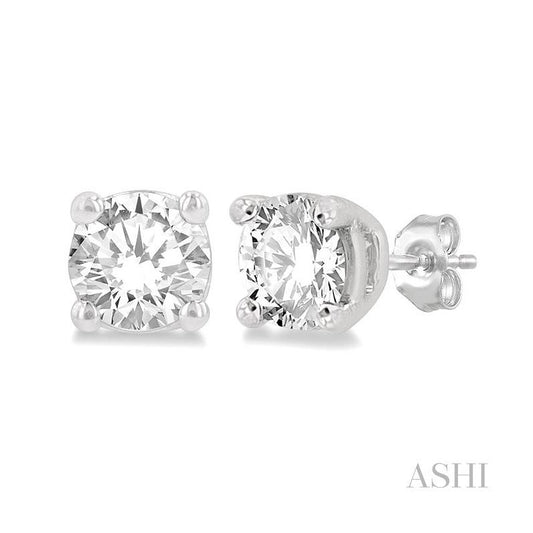 ASHI Round Shape Diamond Stud Earrings 66304PPFGERWG