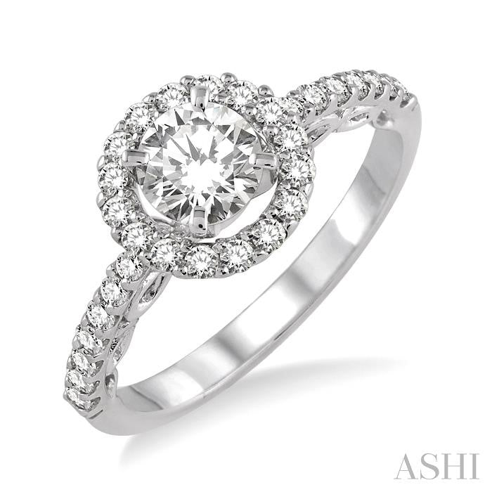 ASHI Round Shape Semi-Mount Halo Diamond Engagement Ring 14694PPFHWG-SM