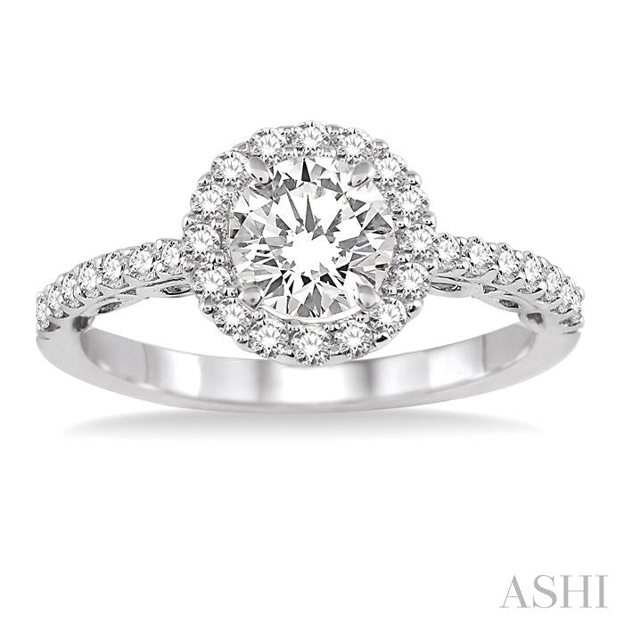 ASHI Round Shape Semi-Mount Halo Diamond Engagement Ring 14694PPFHWG-SM
